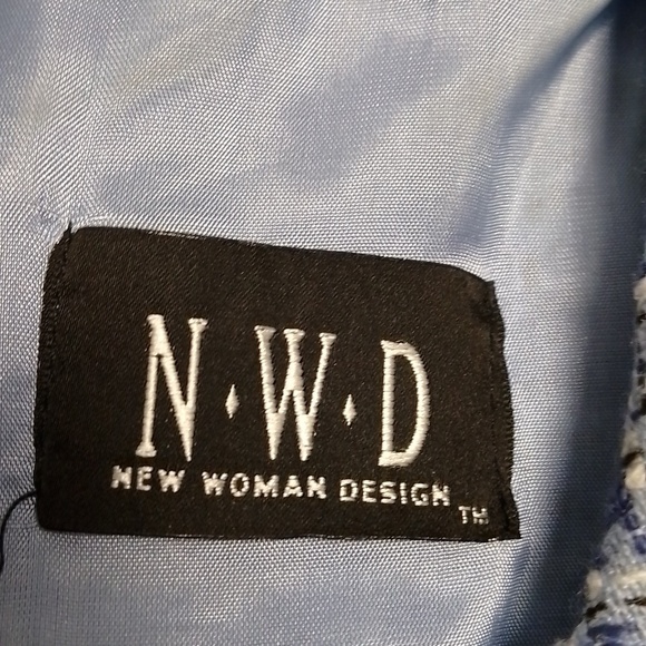 NWD blue and white jacket zip up woman size small light spring padded shoulders - Picture 3 of 5